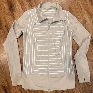 Lululemon Define Jacket Tan White Striped Full Zip Athletic Yoga Top Size 8